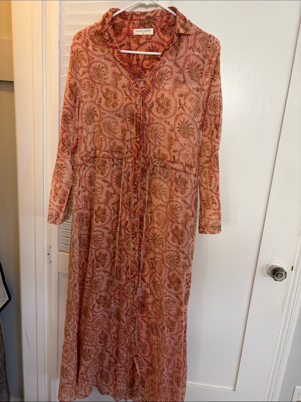 Pink Long Sleeve Tie Front Sundress